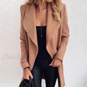 Structured camel embroided knit jacket